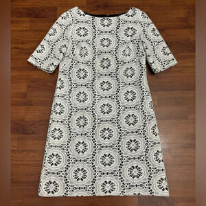 Adrianna Papell White Crochet Lace Dress Knee Length Lined Business Wear Size 6